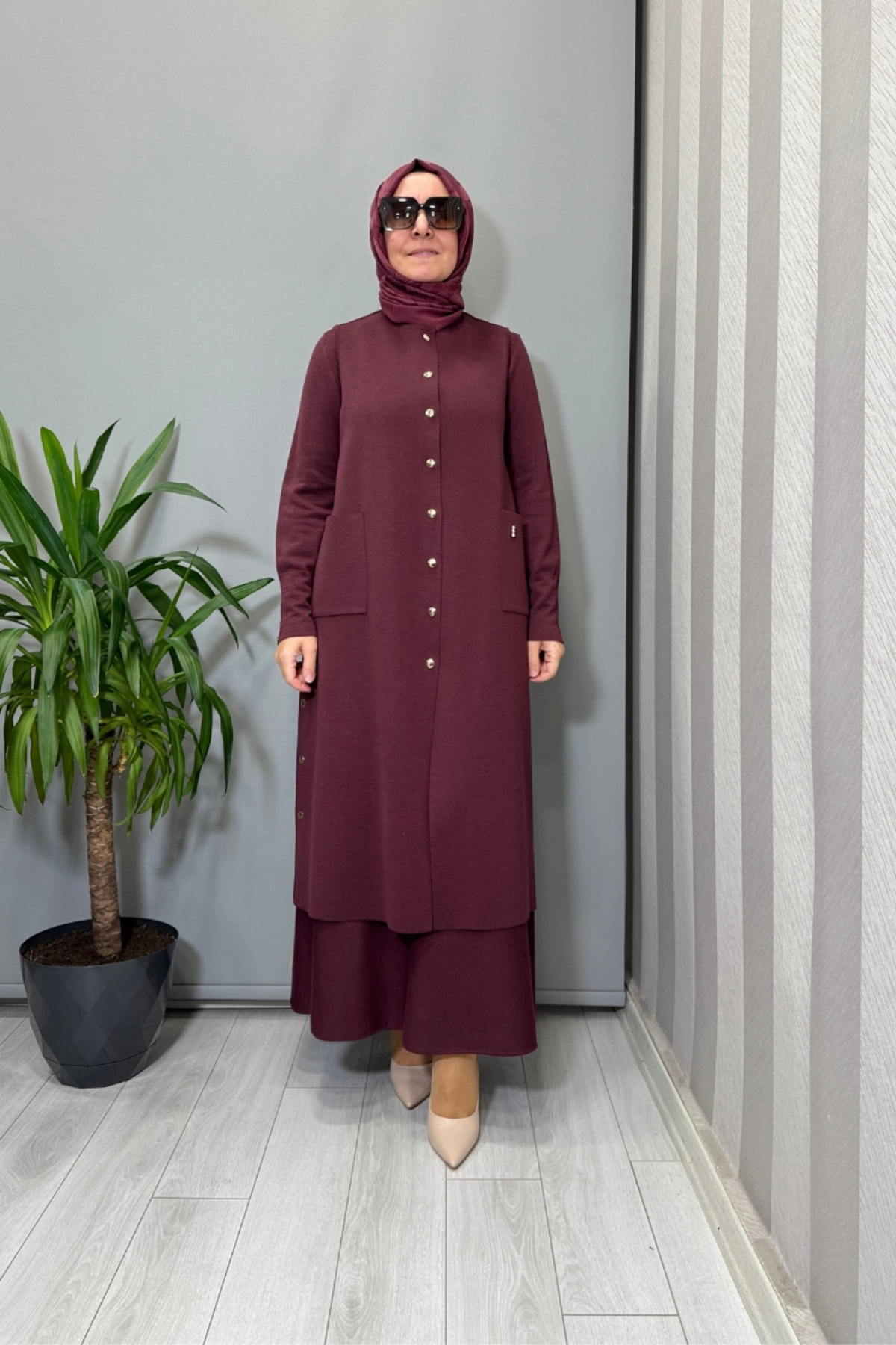 MISS DALIDA Yuvarlak Yaka Çıtçıtlı Triko Yelek Bordo T26K-1002