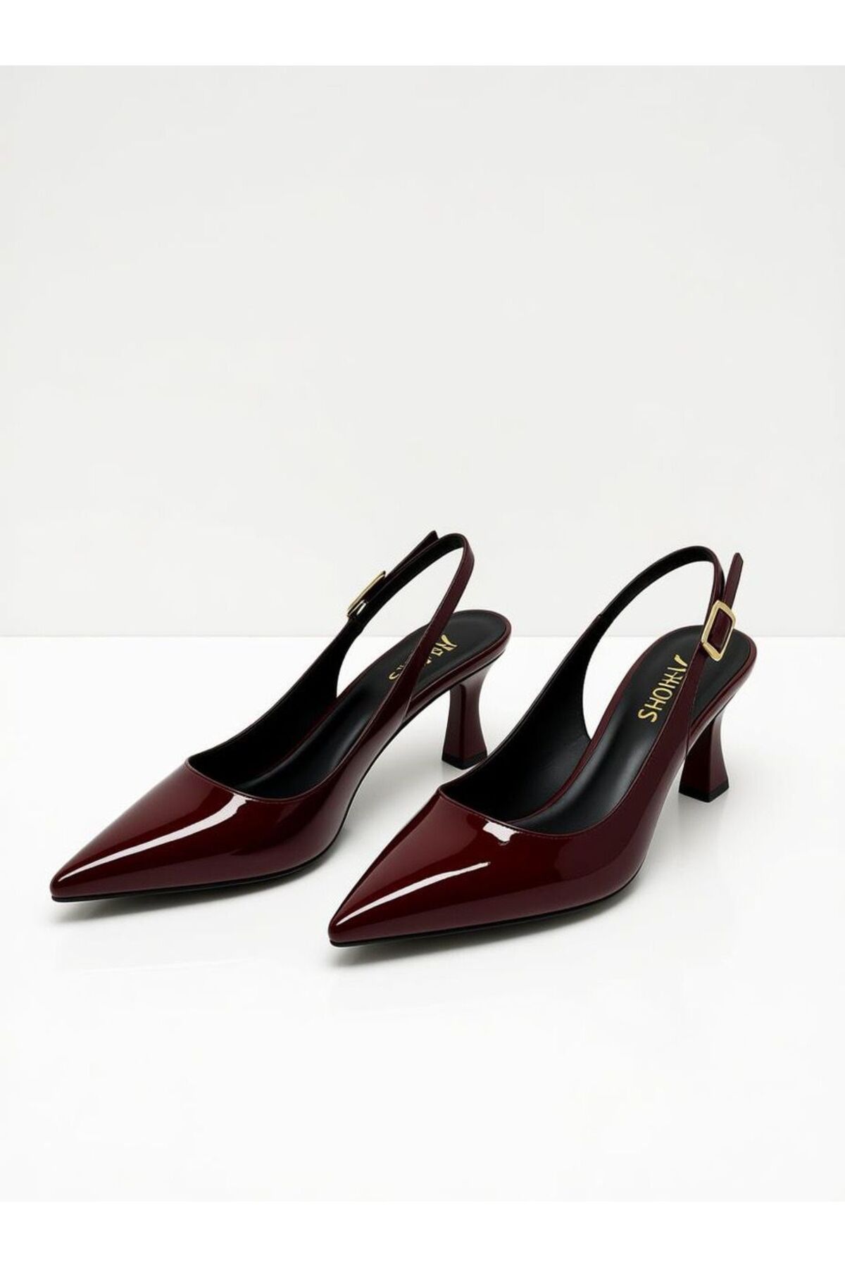 madamrenk  Kadın Bordo Rugan Bantlı Yeni Sezon ince Topuklu Ayakkabı - Görsel 4