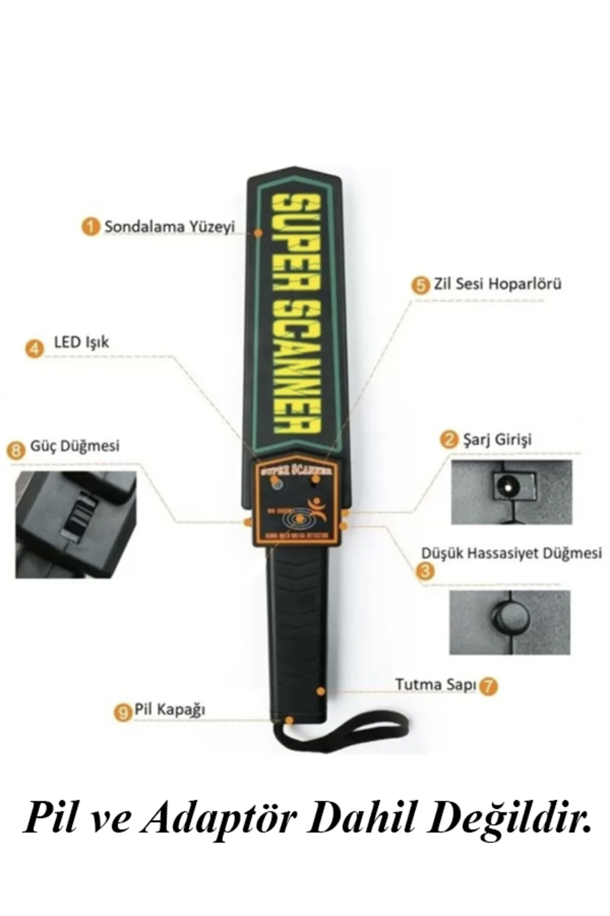 smackbio Super Scanner El Tipi Metal Üst Arama Dedektörü