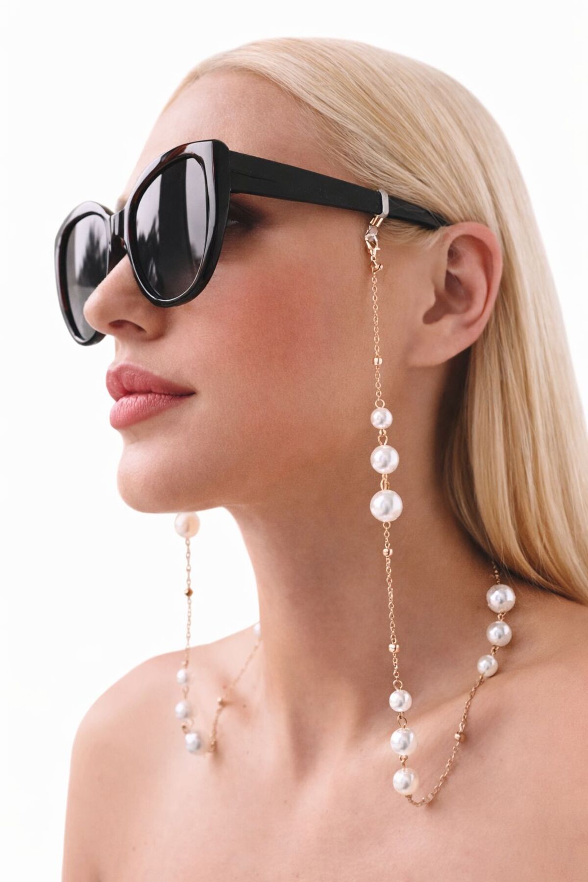 Arescollection ŞIK İNCİLİ ZARİF TOP DETAY ZİNCİRLİ GÖZLÜK ZİNCİRİ