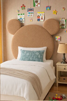 HCAtölye Ahşap Atölyesi Yatak Başlığı, Açık Kahve Peluş, Tek Kişilik Baza Baş...