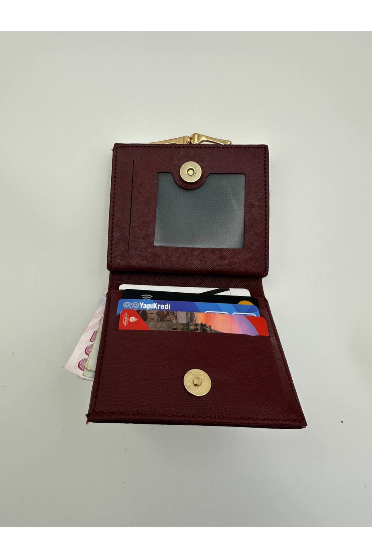 Bordo XPERİA Kadın Klipsli Bordo Cüzdan Mıknatıs Kapaklı Kartlık Detaylı görünüm 5