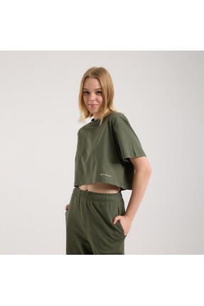 SAVE THE DUCK Kadın Koyu Yeşil Kısa T-shirt-CROPPED T-