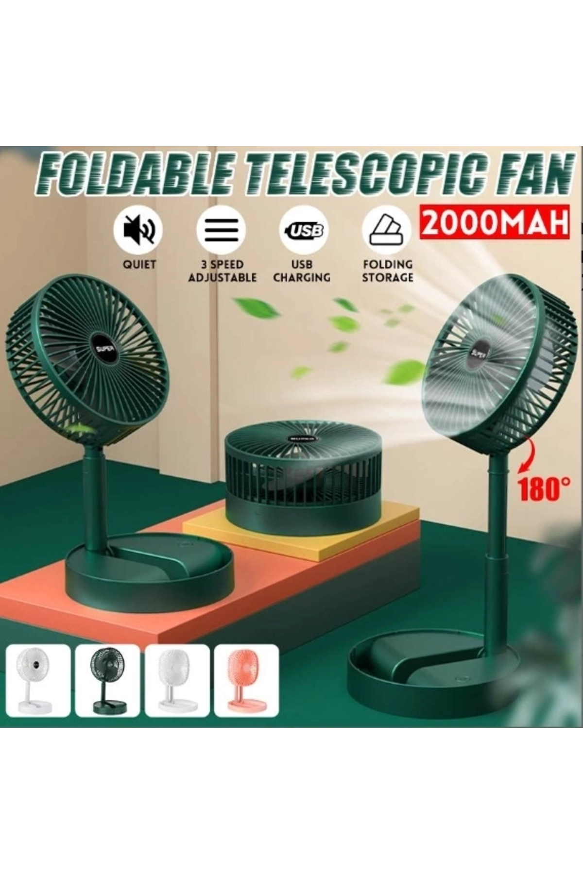 MegaSepet Katlanır Teleskopik Zemin Fanı Yaz Sessiz Öğrenci Masaüstü Fan Usb Şarj Edilebilir Taşınabilir Ev Mi
