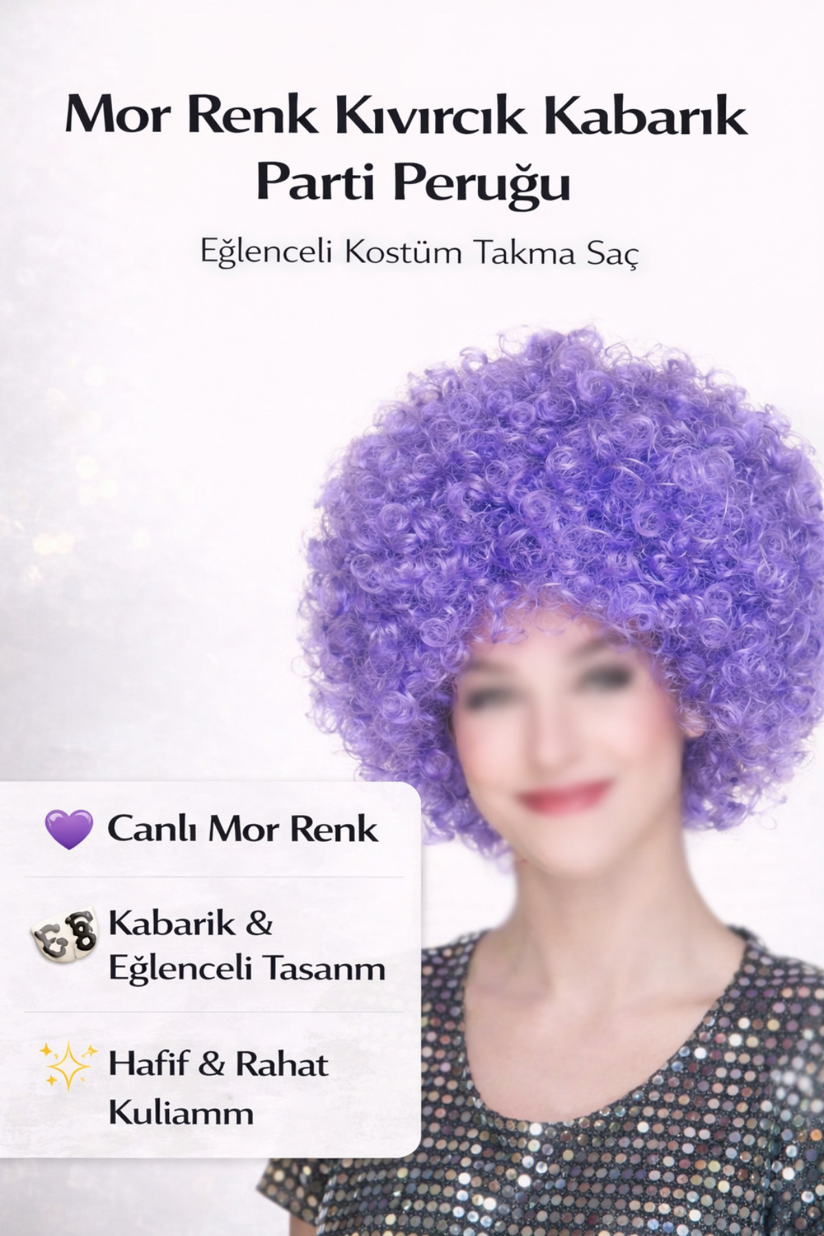 Tamsena Store Mor Renk Kıvırcık Kabarık Parti Peruğu – Eğlenceli Kostüm Takma Saç