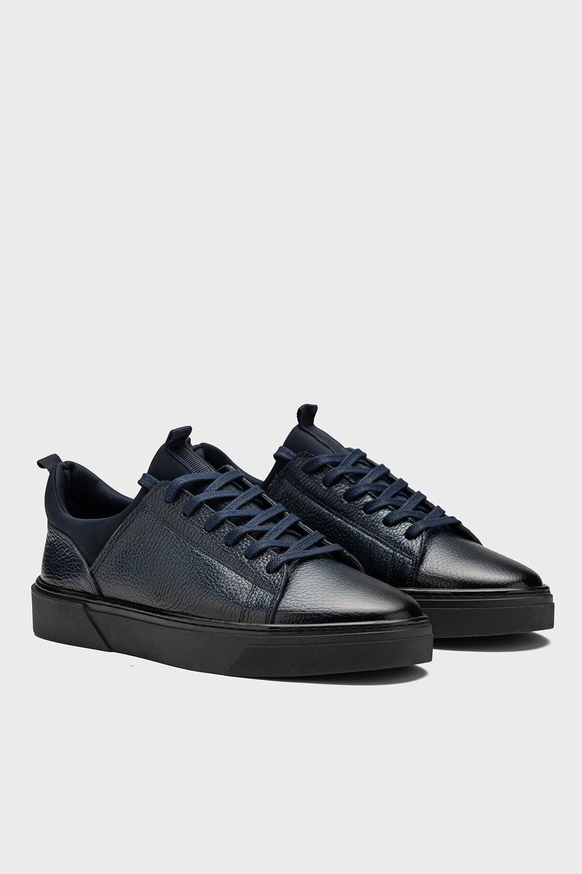 VARNAS Erkek Lacivert Hakiki Deri Streç Ağızlı Bağcıklı Günlük Sneaker- Milano görsel 6