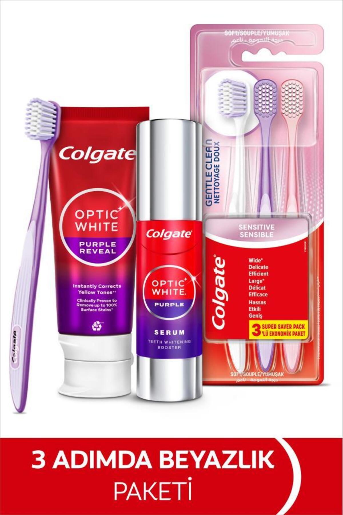 Colgate Optic White Purple Beyazlatıcı Set Diş Macunu 75 ml +Purple Serum 40 ml+Gentle Clean 2+1 Diş Fırçası - Fiyatı, Yorumları