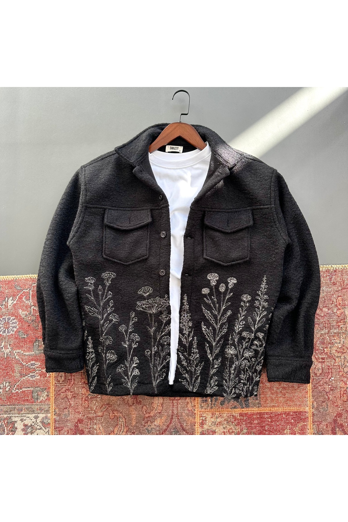 tiggir moda Nakışlı Yün Kaşe Ceket Rahat Kalıp görsel 3