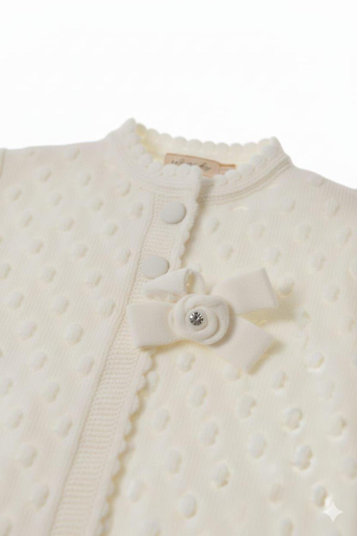 kidello Ekru Fiyonk Puanlı Çocuk Triko Yelek & Hırka | 3-6, 6-9, 9-12 fotoğrafı 2 (önizleme)