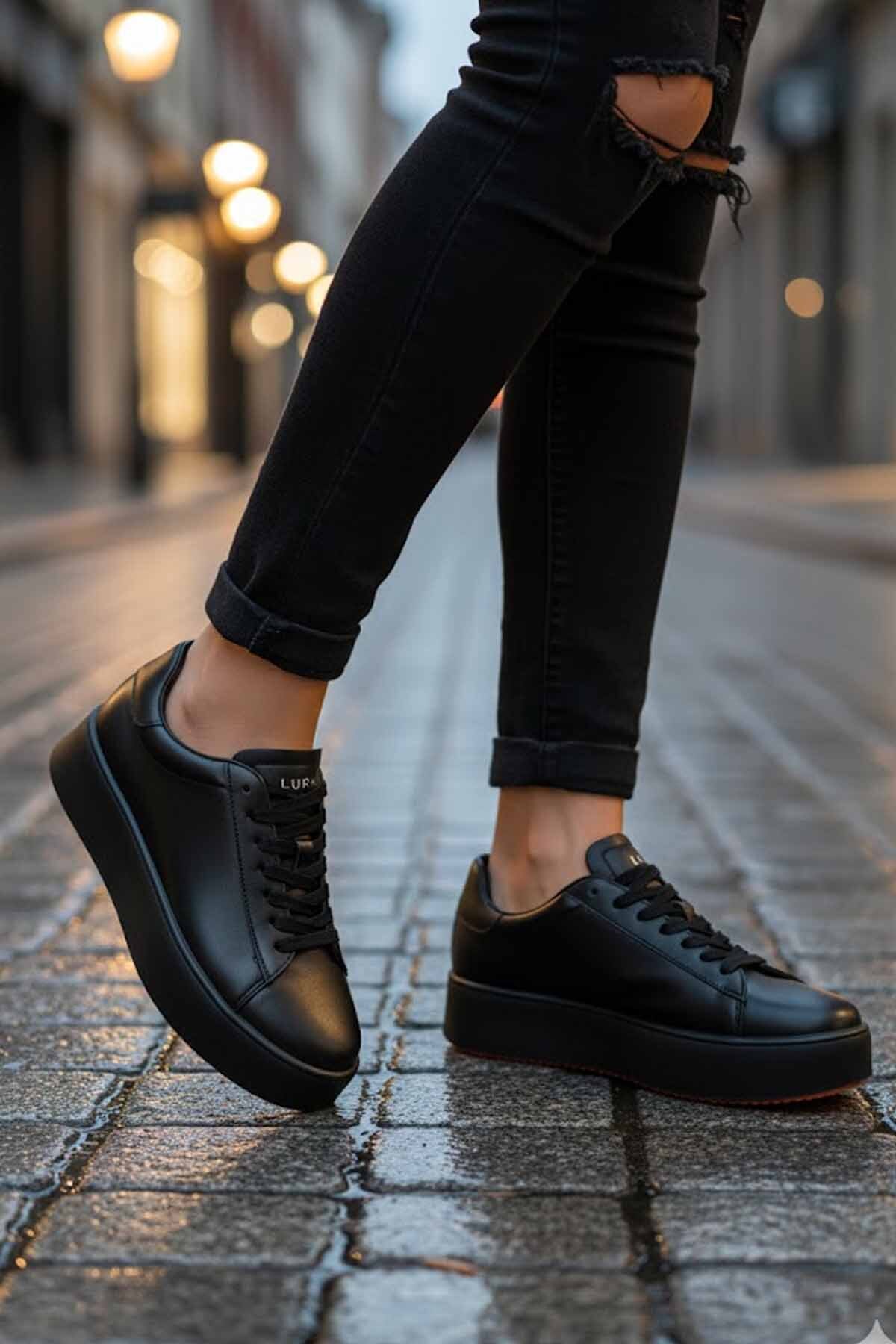 Women's Hakki Leather High Sole Sneaker Black