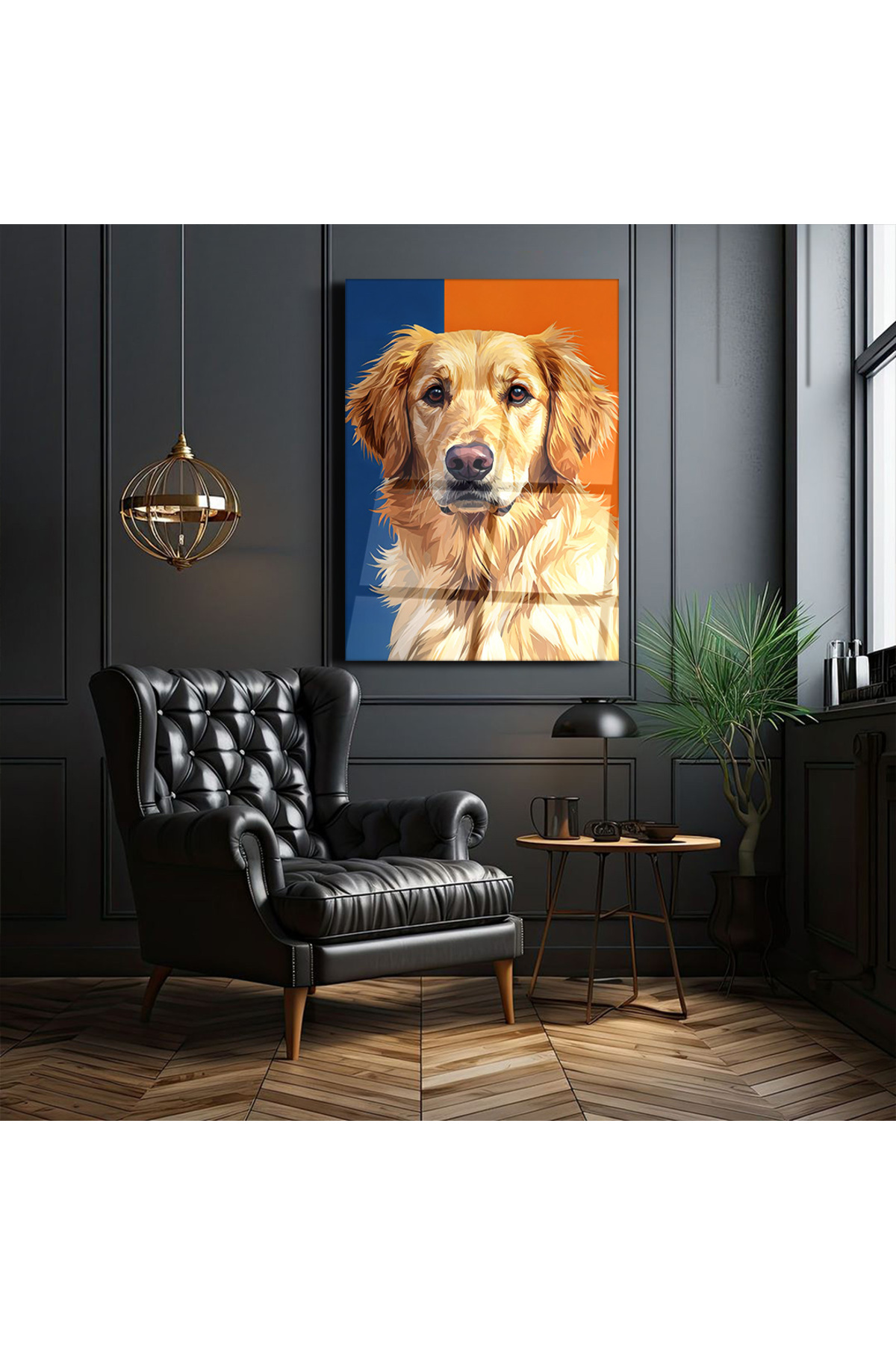 Golden Retriever Cam Tablo – Modern Dekoratif Cam Duvar Tablosu | Ev ve Ofis Dekorasyonu