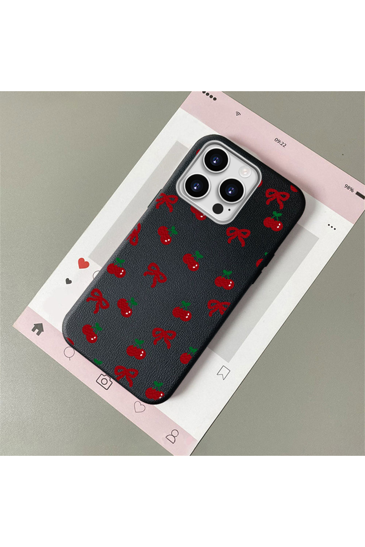 iPhone 12 Pro Compatible Leather Texture Anti Fall Soft Silicone Phone Case Cherry