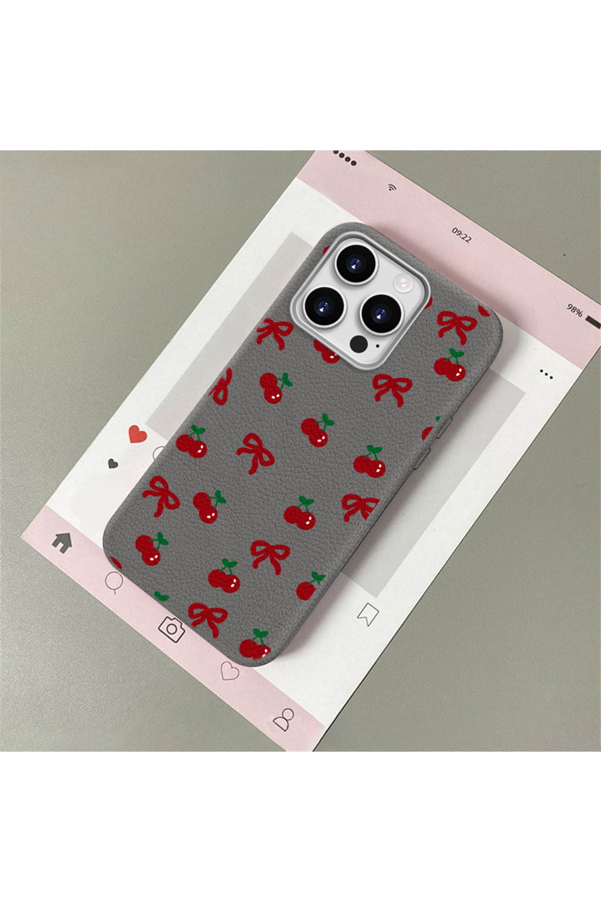 iPhone 12 Pro Compatible Leather Texture Anti Fall Soft Silicone Phone Case Cherry