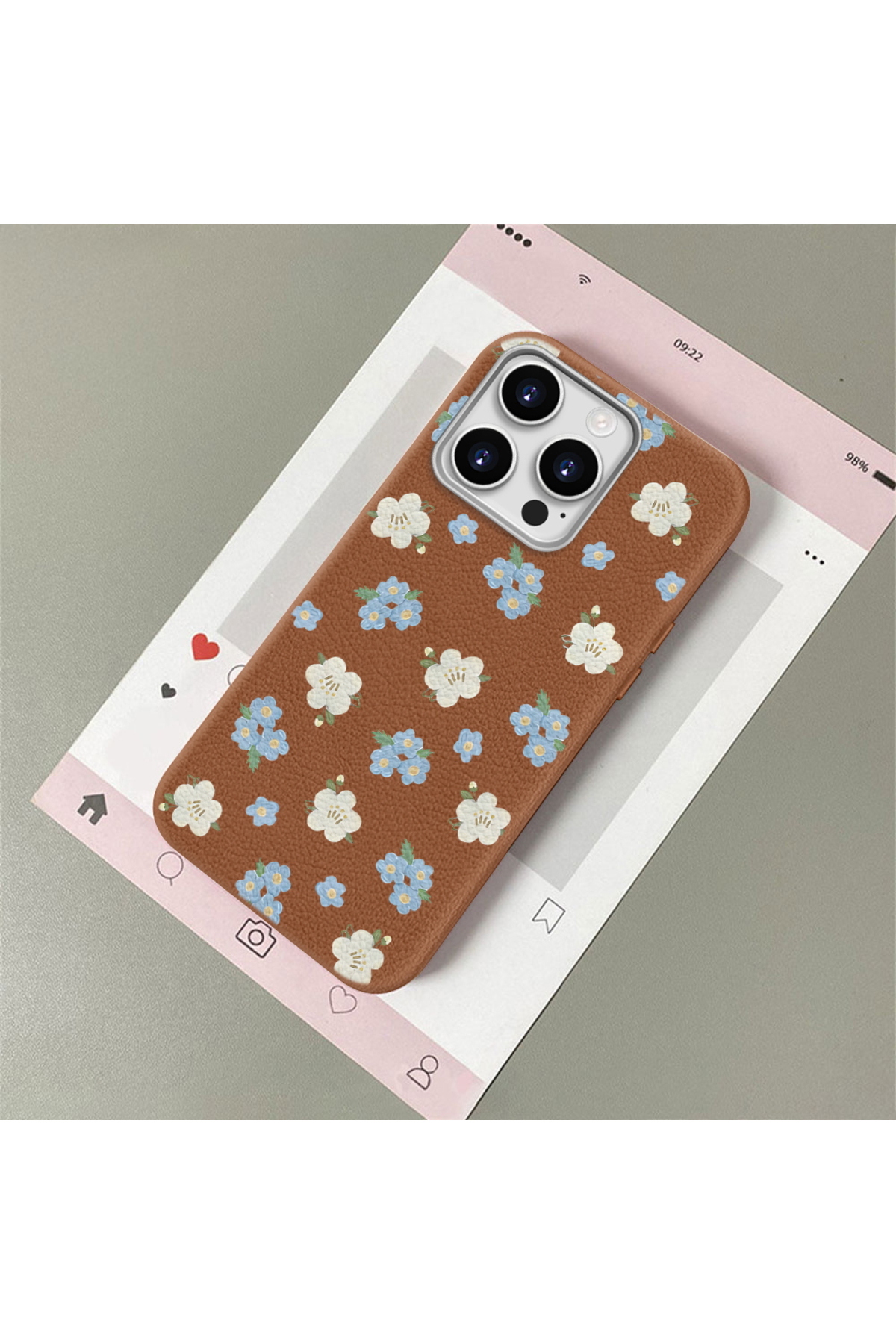 iPhone 12 Pro Compatible Leather Texture Anti Fall Soft Silicone Phone Case Small flower