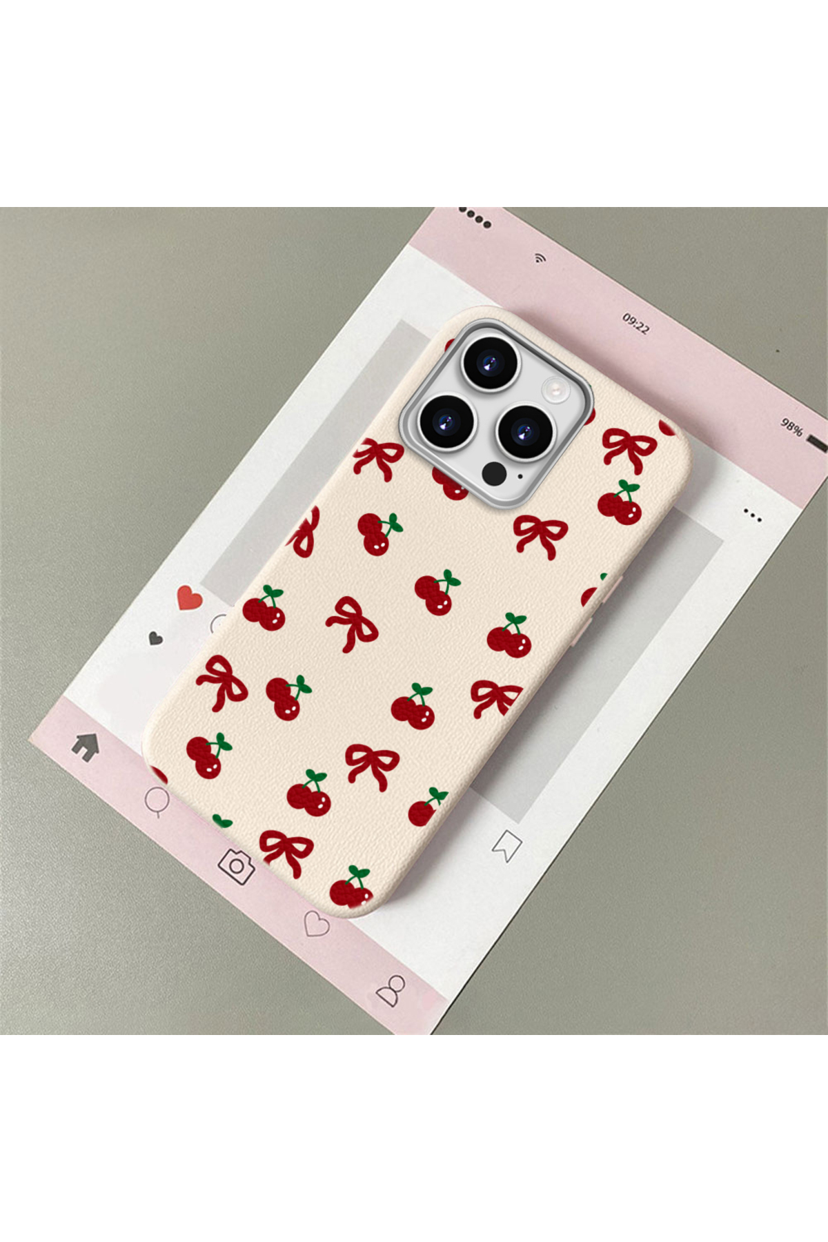 iPhone 12 Pro Compatible Leather Texture Anti Fall Soft Silicone Phone Case Cherry