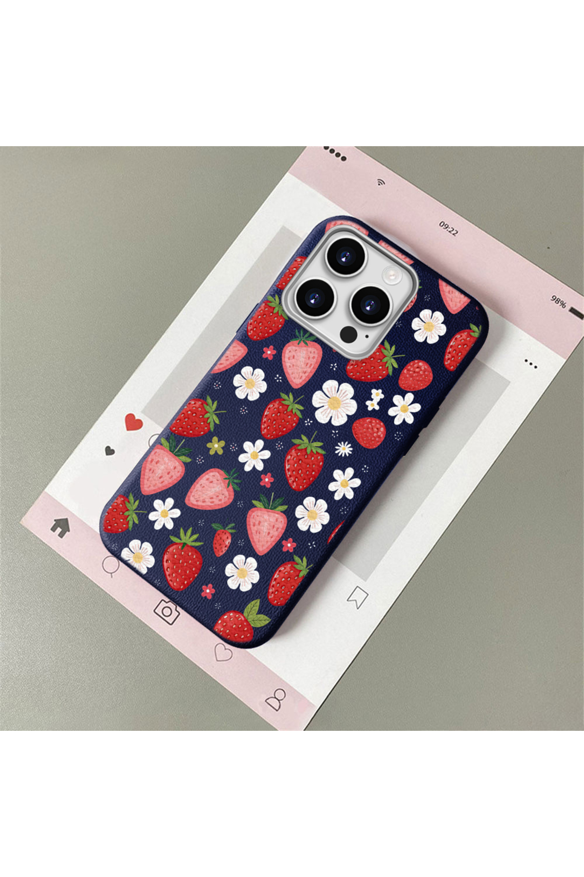 iPhone 12 Pro Compatible Leather Texture Anti Fall Soft Silicone Phone Case Strawberry