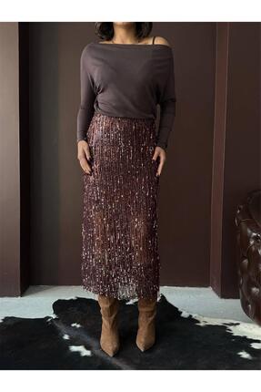 MU&ME BOUTİQUE ETEK MİDİ BOY PUL PÜSKÜL DETAYLI