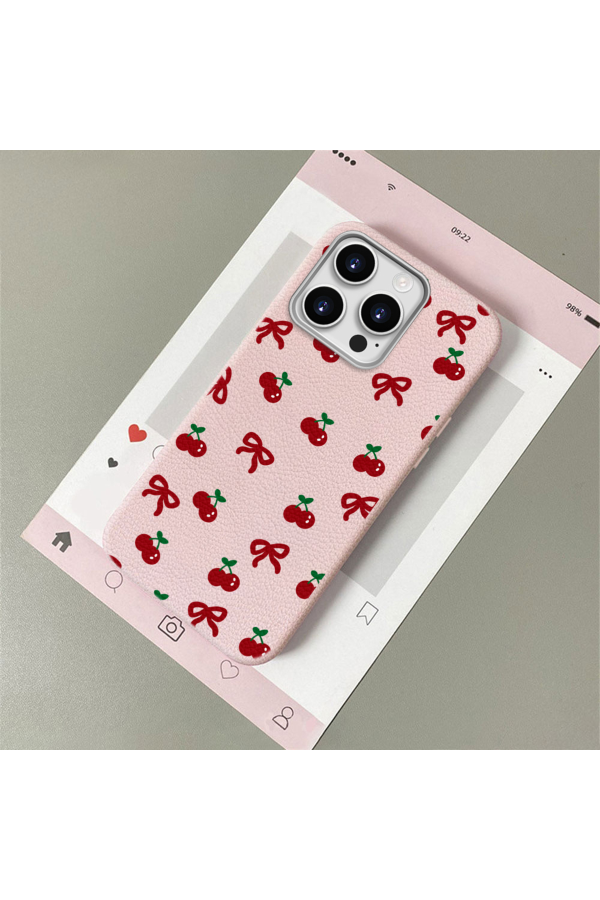 iPhone 12 Pro Compatible Leather Texture Anti Fall Soft Silicone Phone Case Cherry