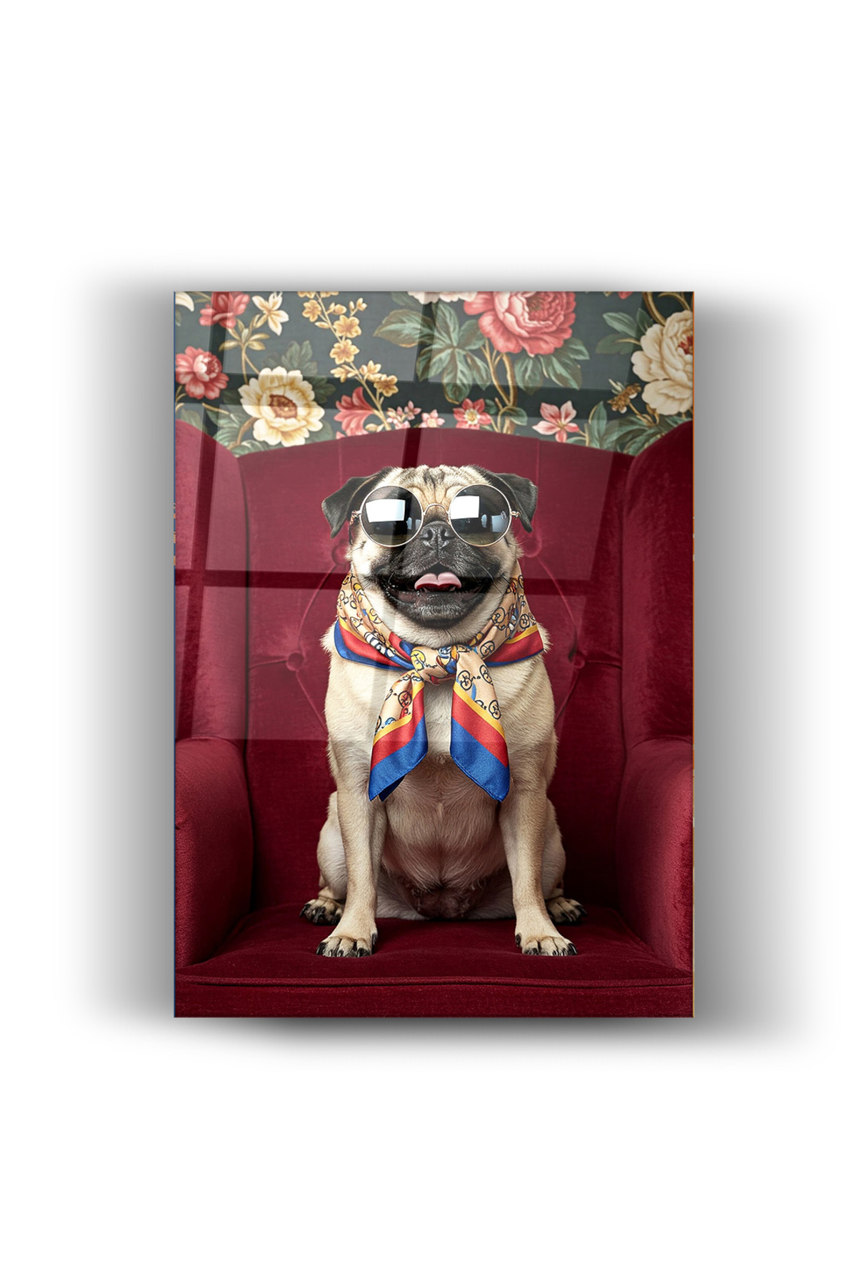 Pug Köpek Cam Tablo – Modern Dekoratif Cam Duvar Tablosu | Ev ve Ofis Dekorasyonu