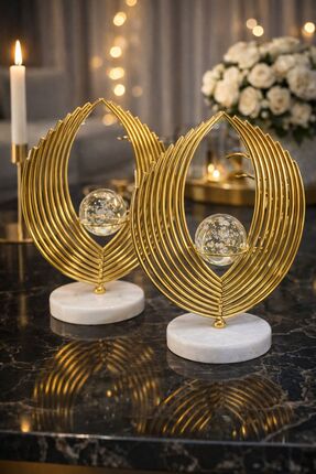 EMFA HOME 2'li Gold Yaprak Küre Dekoratif Obje | Modern & Şık Ev Ofis Masa Süsü
