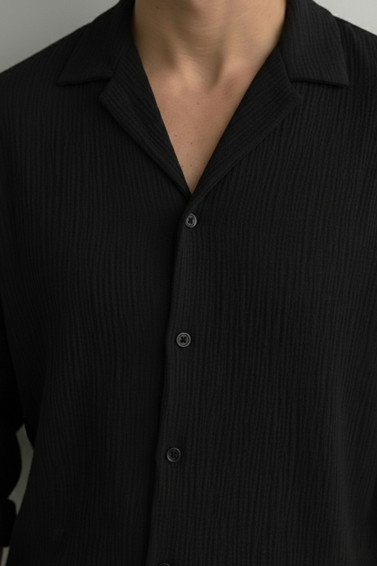 ECOTİQUE  Erkek İnce Terletmez Oversize Siyah Bürümcük Kumaş Ütü Gerektirmez Gömlek Yeni Sezon - Görsel 4