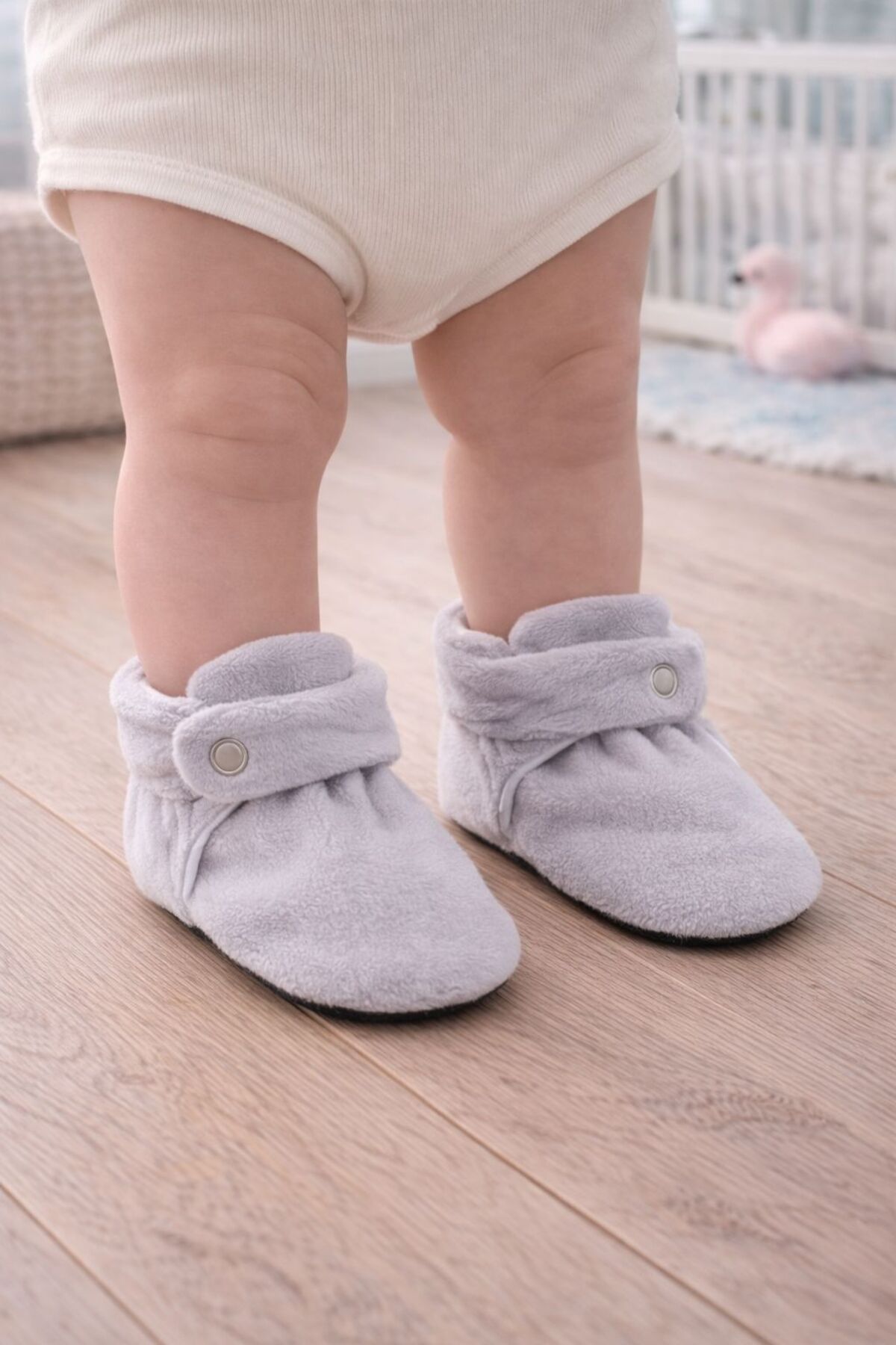 Pico Baby Organik Pamuk Astarlı, Bebek İlk Adım Ayakkabısı, Kaydırmaz Taban, Bebek Pandufu, Gri Patik fotoğrafı 2 (önizleme)