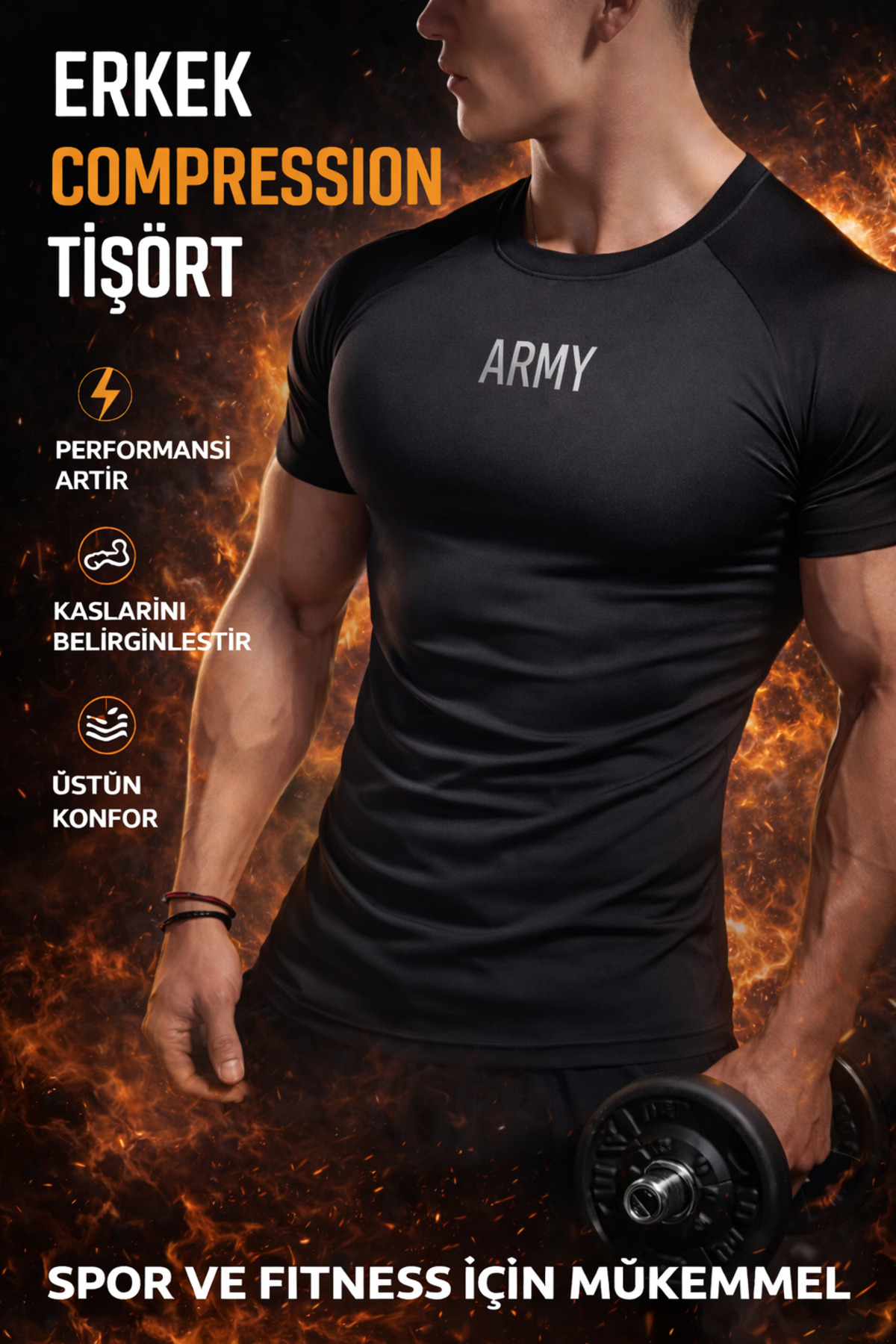 GAZELMANYA ARMY Premium Compression Kısa Kol Fitness Body Gym Sporcu Kısa Kol Fitness Body Dar görsel 6