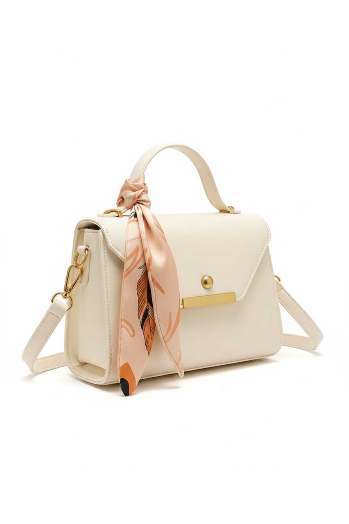 METEBAGS  Krem Suni Deri Fular Detaylı Omuz& El Çantası - Görsel 2