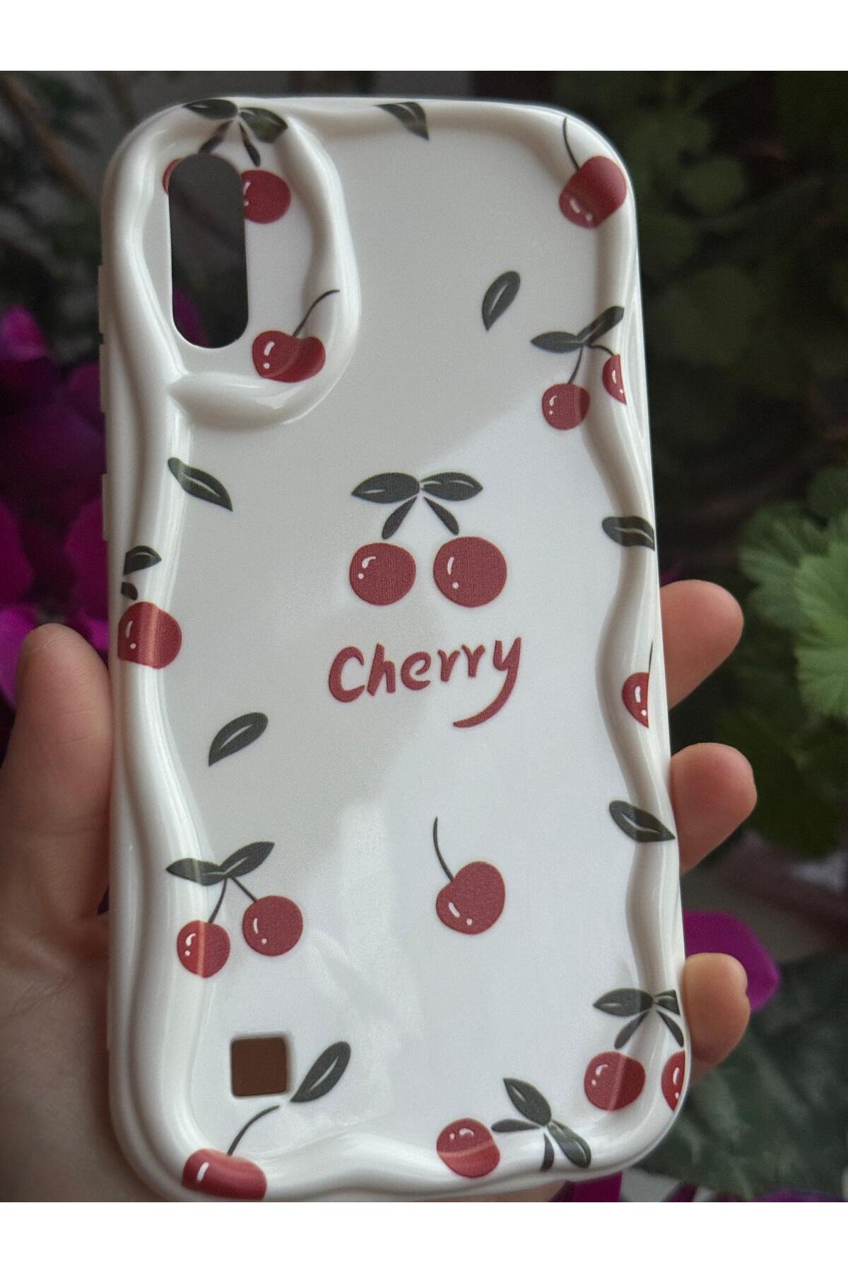 Samsung Galaxy A10 Compatible Soft Silicone Case with Red Cherry Pattern