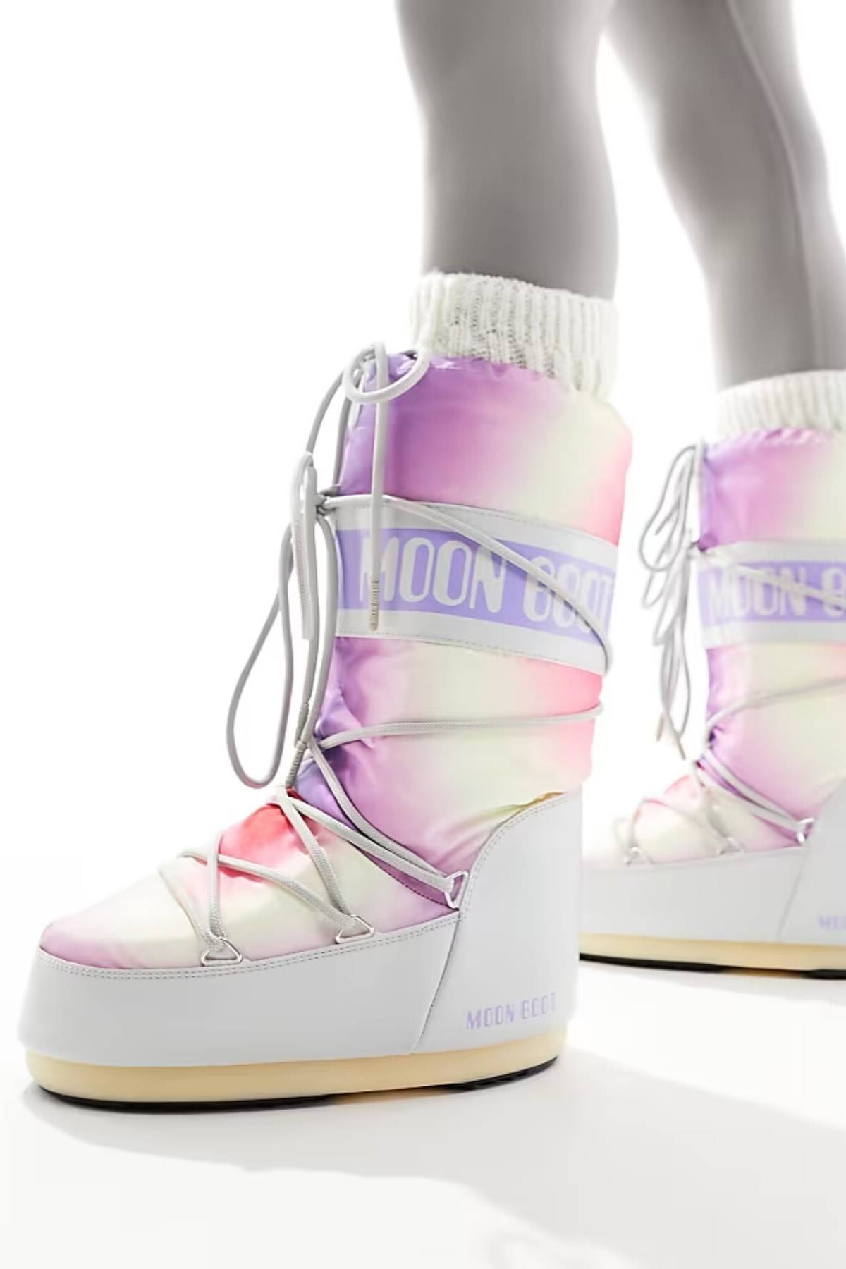 MOON BOOT Mb Icon Tie Dye Glacier Gray Snowboot Mor Kırmızı Sarı Batik Kadın Uzun Bot Gri görsel 3