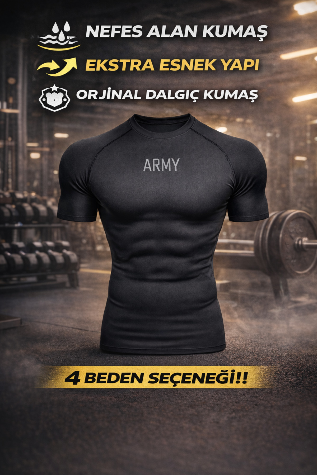 GAZELMANYA ARMY Premium Compression Kısa Kol Fitness Body Gym Sporcu Kısa Kol Fitness Body Dar görsel 4