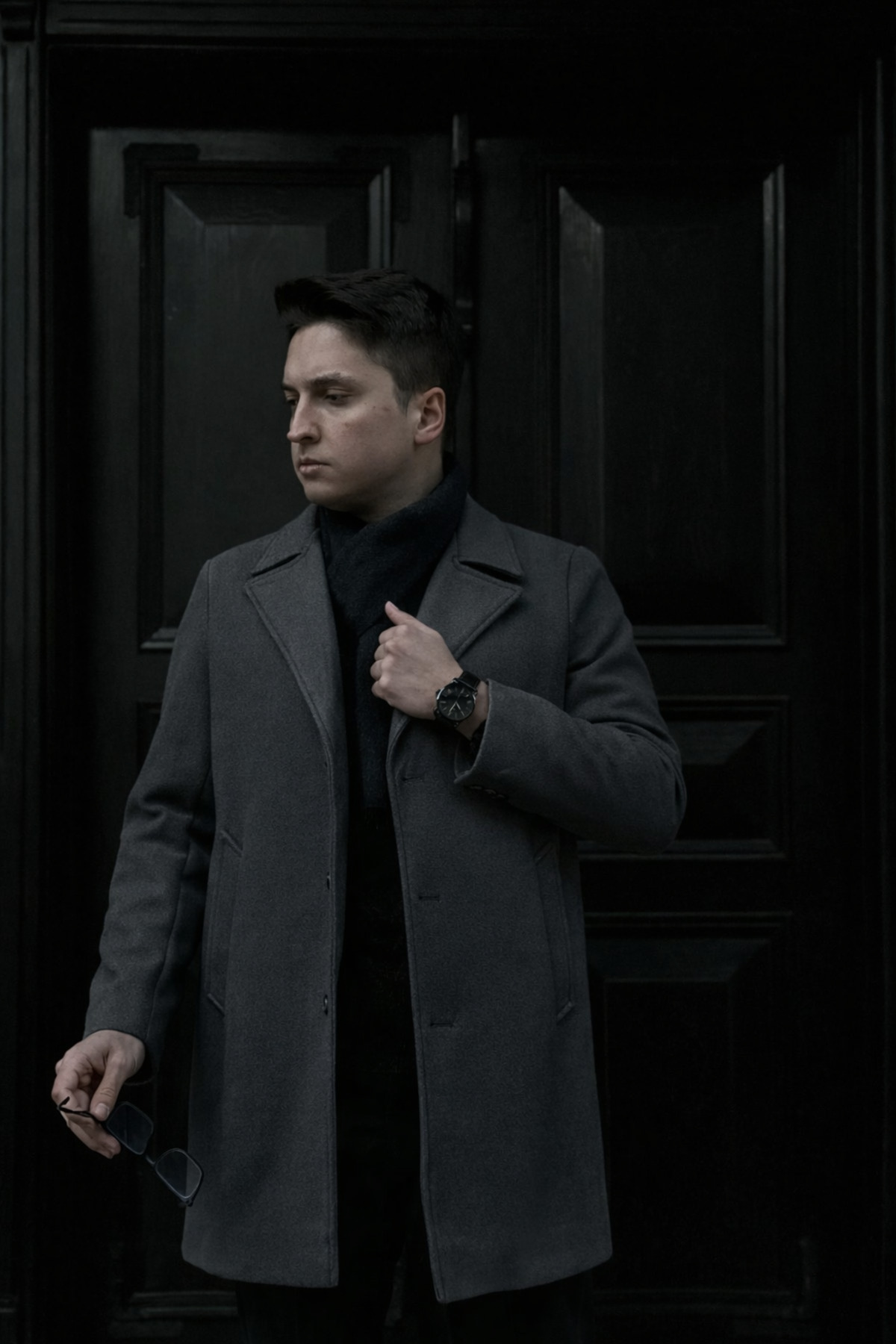 KARADAĞLI  Regular Fit Gri Kruvaze Yaka Kaşe Kaban Palto - Görsel 4