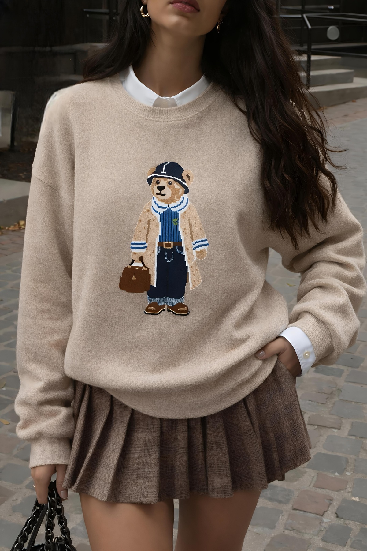 Jose Clothing Φούτερ Teddy Bear Beige με τύπωμα από οργανικό βαμβάκι