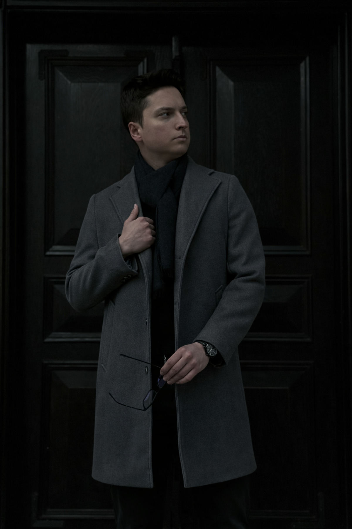 KARADAĞLI  Regular Fit Gri Kruvaze Yaka Kaşe Kaban Palto