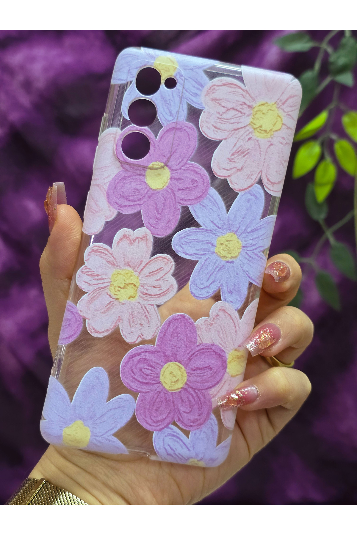Samsung Galaxy S20 FE Compatible Transparent Phone Case with Pastel Colorful Flowers Pattern