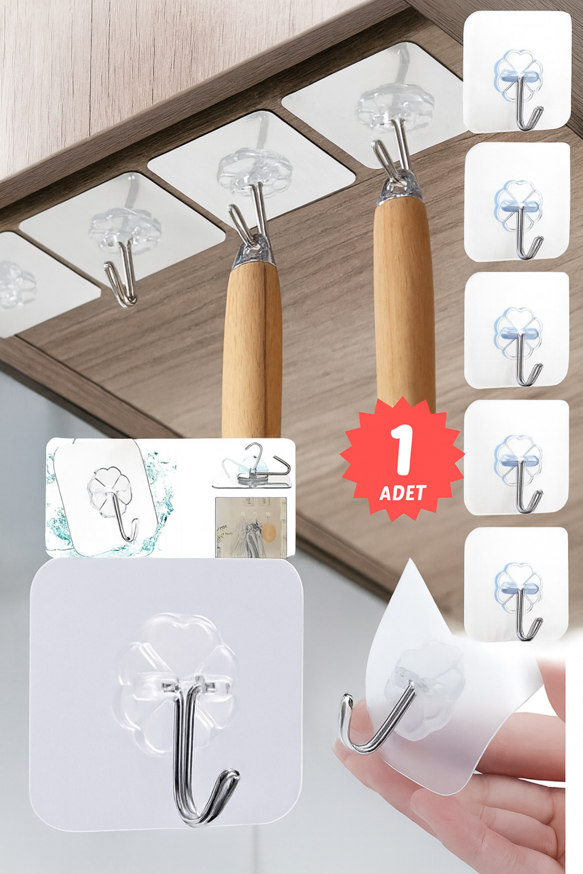 TAYEM 1 Adet Askılık Kanca Şeffaf Güçlü Kendinden Yapışkanlı Duvar Askıları Kanca Mutfak Mont Çok Amaçlı