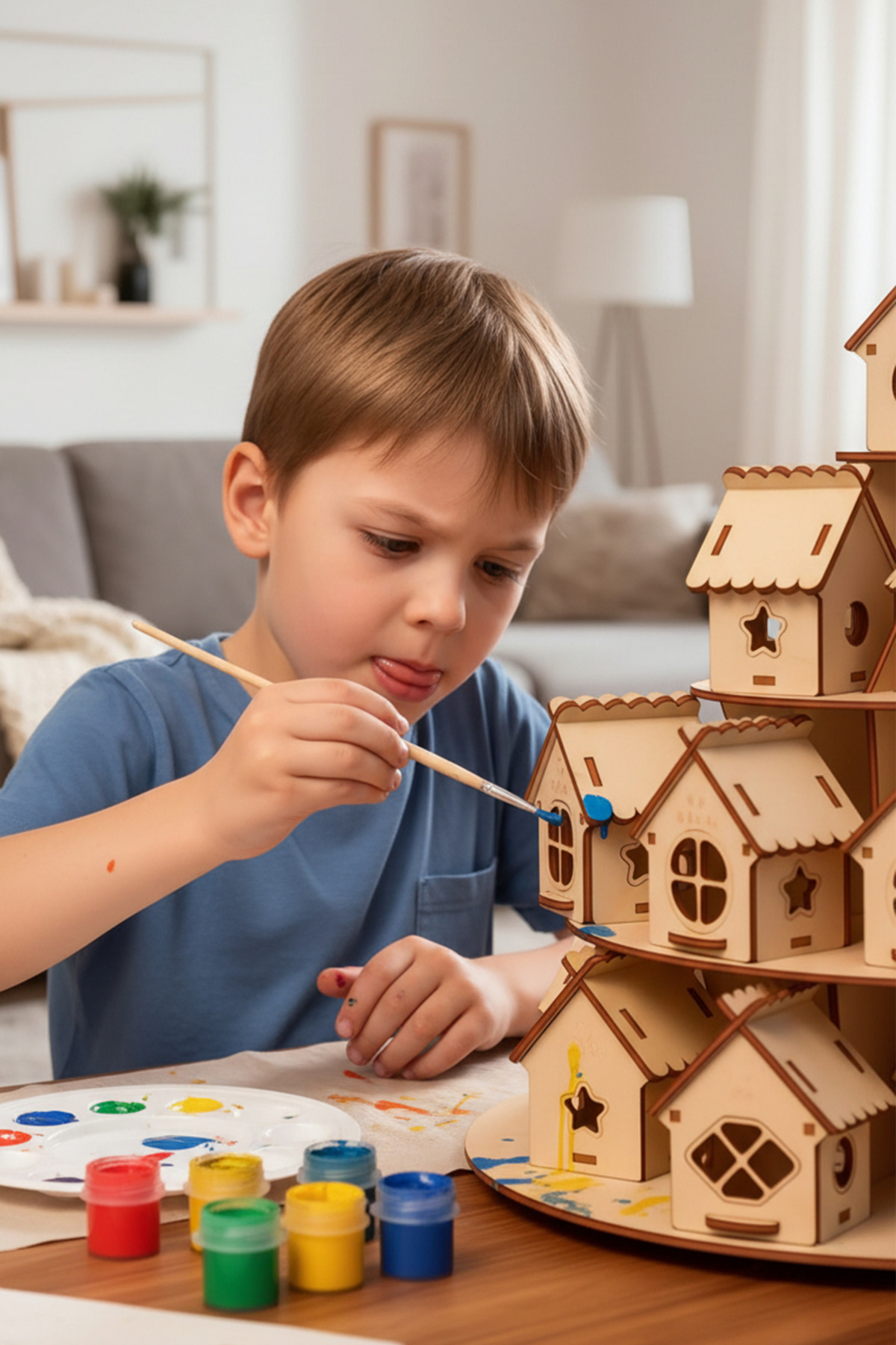 kutuTR 24 Parça Boyanabilir Mini Ahşap Ev Seti – Eğitici Etkinlik ve Dekor Oyunu Maket Ev fotoğrafı 4 (önizleme)