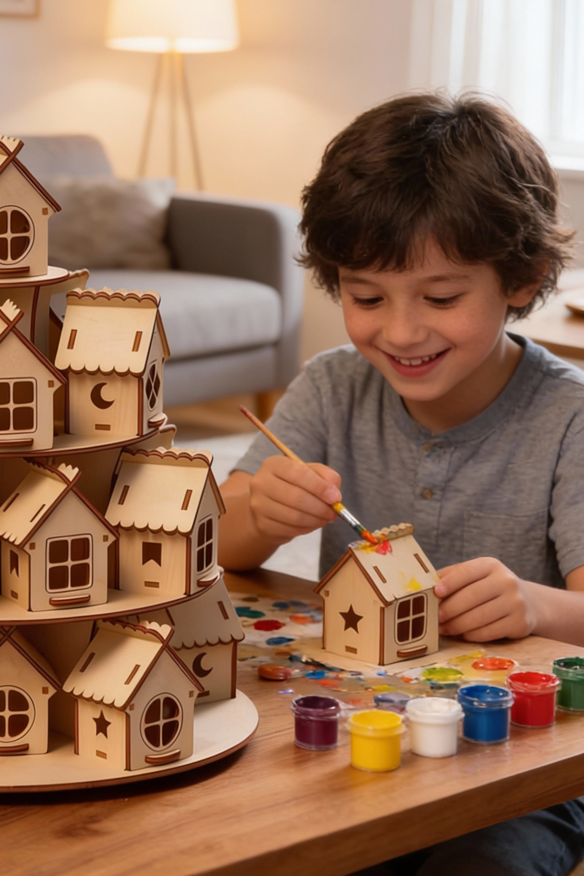 kutuTR 24 Parça Boyanabilir Mini Ahşap Ev Seti – Eğitici Etkinlik ve Dekor Oyunu Maket Ev fotoğrafı 6 (önizleme)