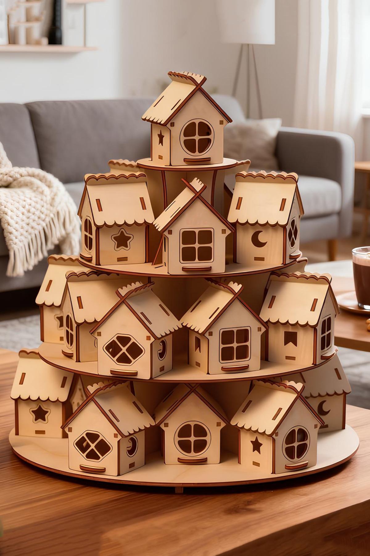 kutuTR 24 Parça Boyanabilir Mini Ahşap Ev Seti – Eğitici Etkinlik ve Dekor Oyunu Maket Ev fotoğrafı 5 (önizleme)