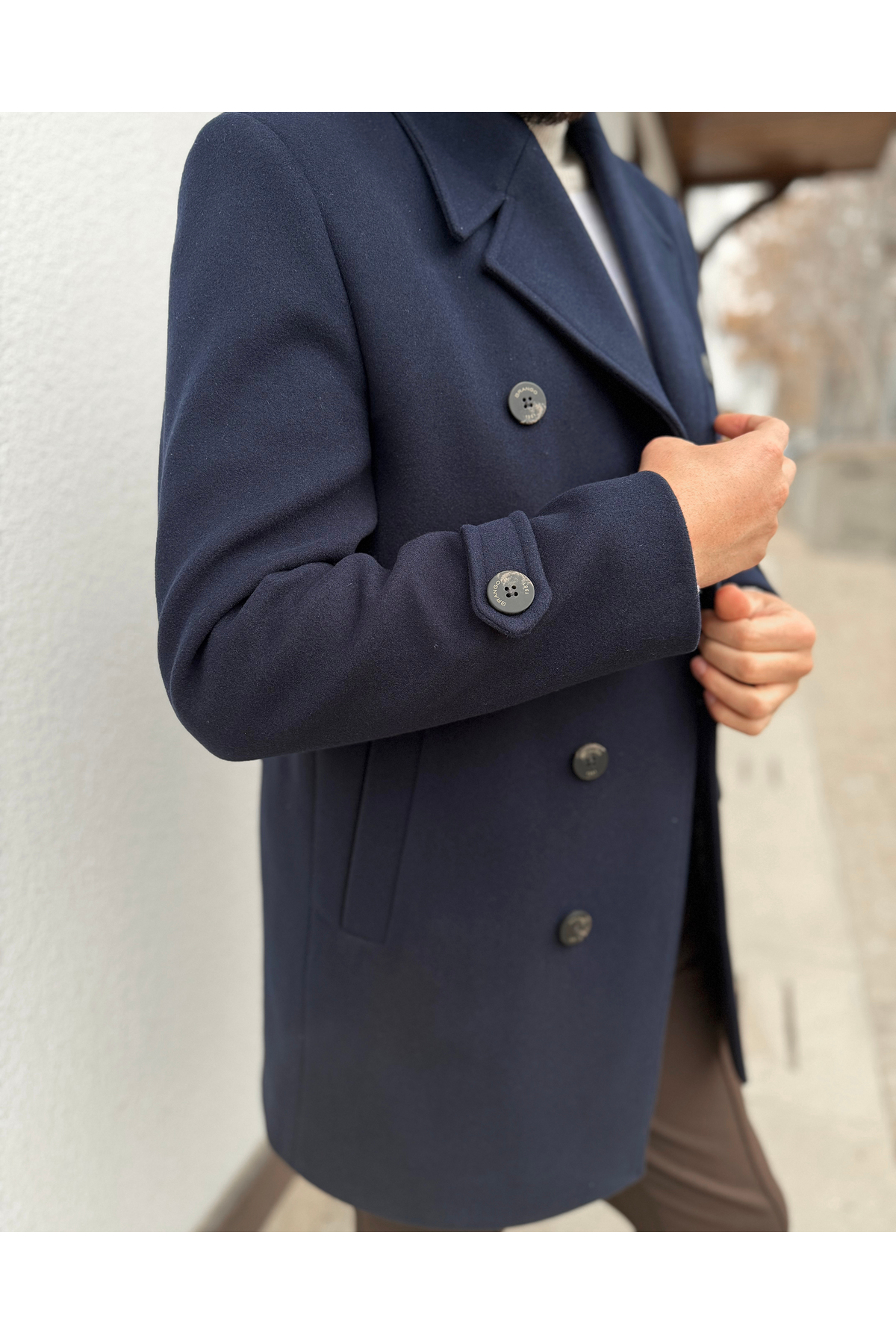 Avni Ceylan  Erkek Premium Çift Düğmeli Slim Fit Kruvaze Kaban - Görsel 5