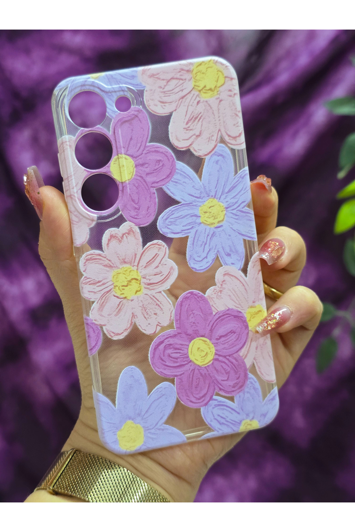 Samsung Galaxy S23 Compatible Transparent Phone Case with Pastel Colorful Flowers Pattern
