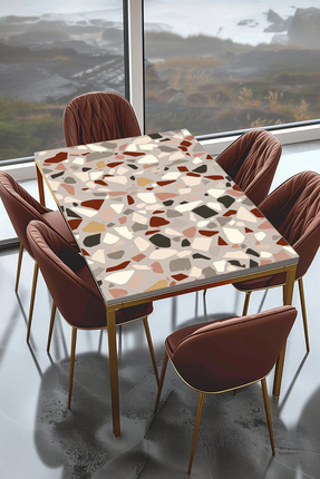 Rabadon Terrazzo Mozaik Desenli Yapışkanlı Masa Kaplama Folyosu - Su Geçirmez...