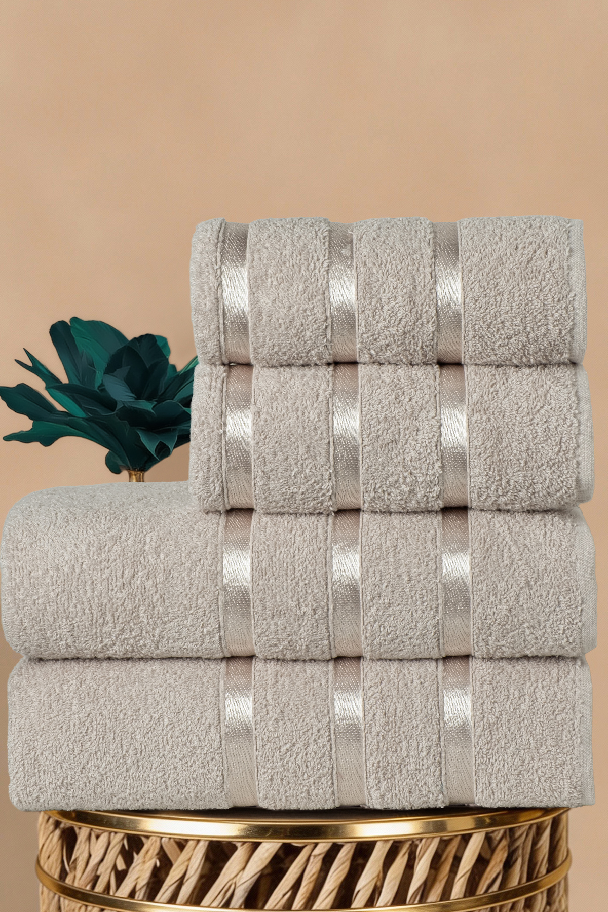 DNZGÜLCAN 4 részes, 100% pamut szatén szalaggal díszített törölközőkészlet - ...