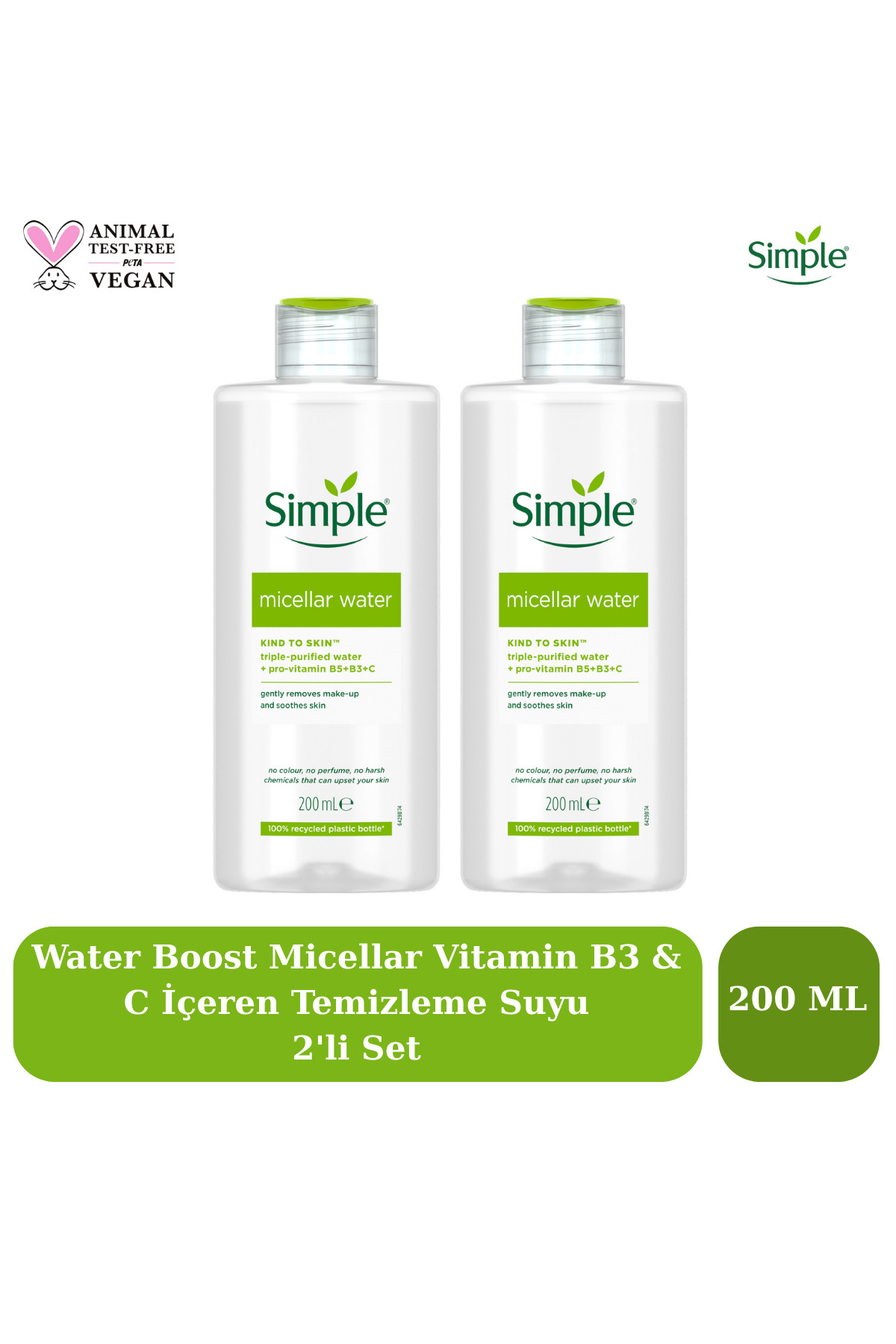Simple Water Boost Micellar Vitamin B3 & C İçeren Temizleme Suyu 200 ML 2'li Set