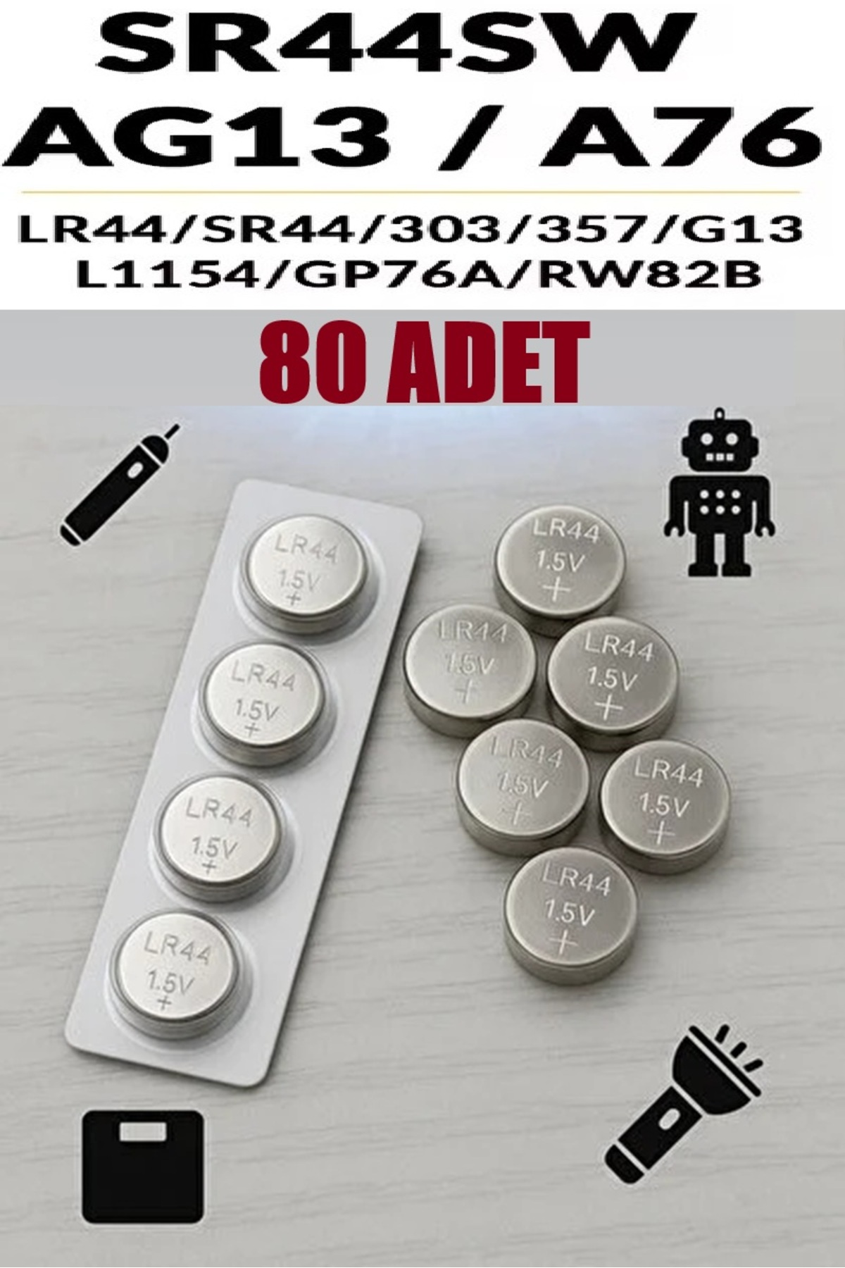 80 Adet 80'Li AG13/LR44/A76/357A Düğme Pil 1,5 V Saat Lazer Oyuncak Pili Alkalin Düğme Pil