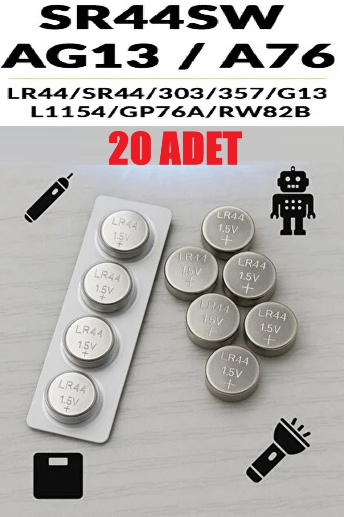 20 Adet 20'Li AG13/LR44/A76/357A Düğme Pil 1,5 V Saat Lazer Oyuncak Pili Alkalin Düğme Pil