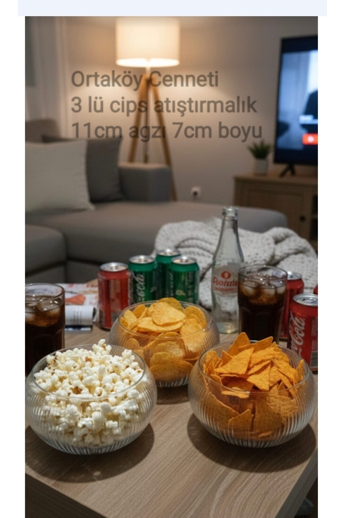 ORTAKÖYCENNETİ Atıştırmalık Jips Mısır patlak salata kasesi 3 LÜ çizgi model 400 cc 11 cm ağız 7 cm boyu