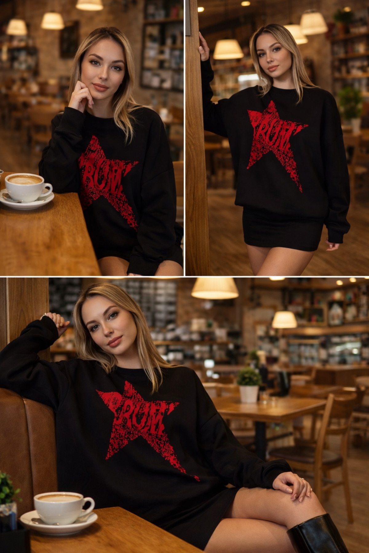 Get Crazy  kadın yıldız desenli oversize triko kazak - Görsel 3