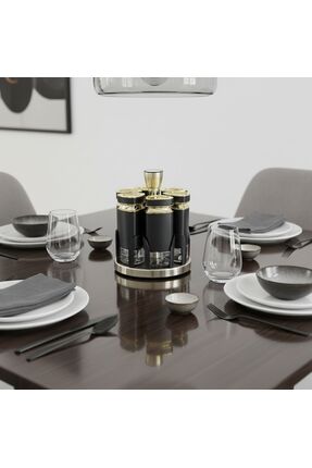lya luxury 6'lı Tuzluk ve Baharatlık Seti - Siyah Renk - Premium Tasarım - Dö...