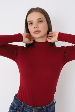 SIR İç Giyim Kadın Bordo Uzun Kol Balıkçı Yaka Body